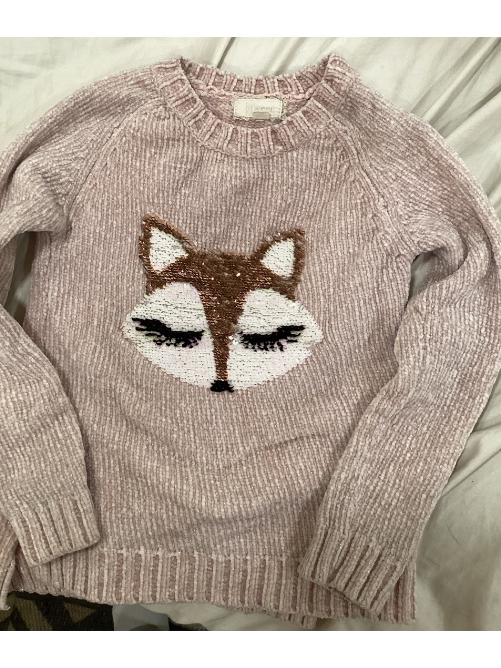 btween Blush Pink Chenille Fox Face Sweater